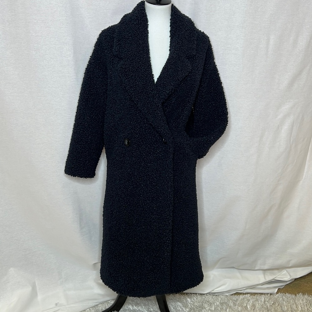 Zara Navy Blue Teddy Coat Midi Length size xsmall